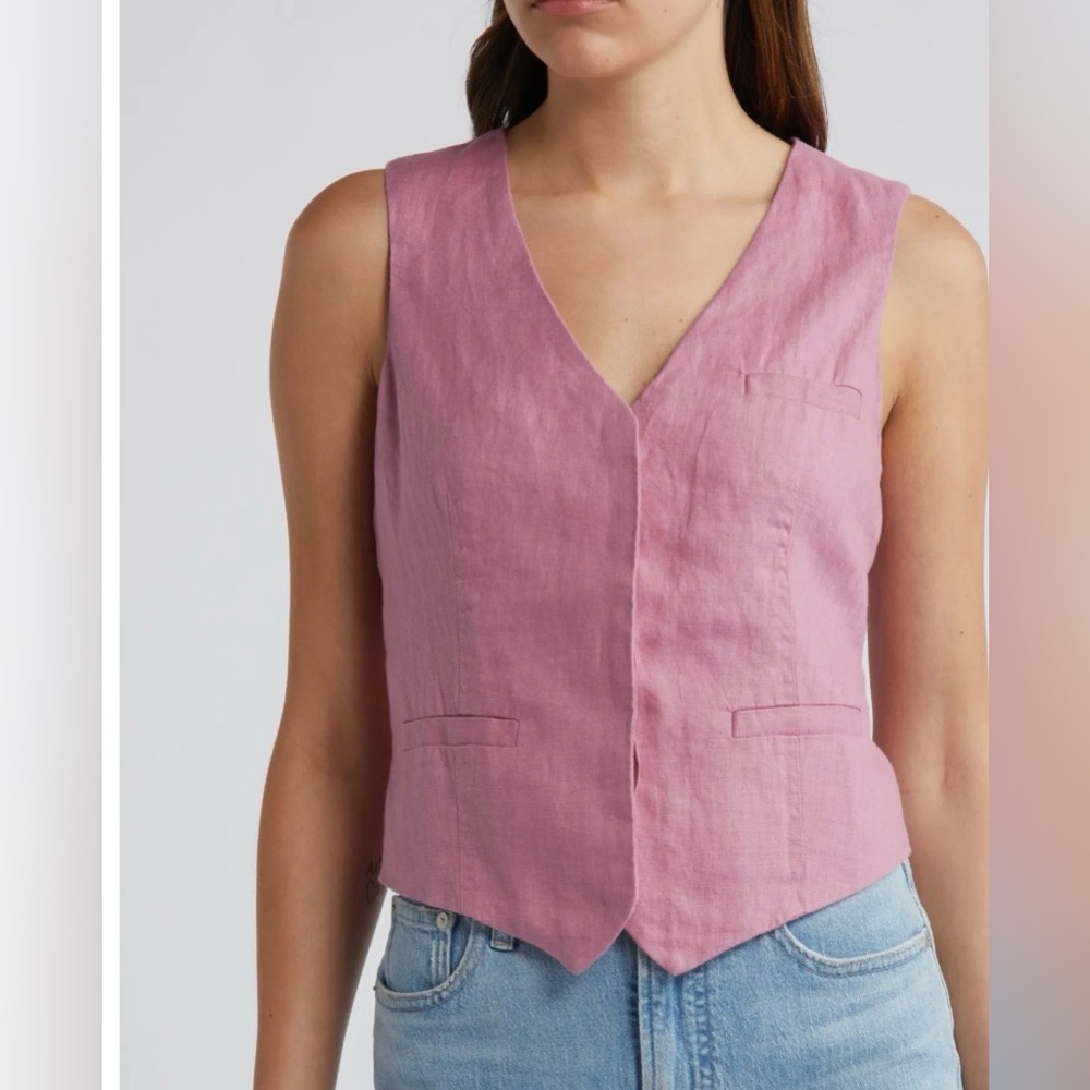 Madewell Pink Linen V-Neck Vest Top
